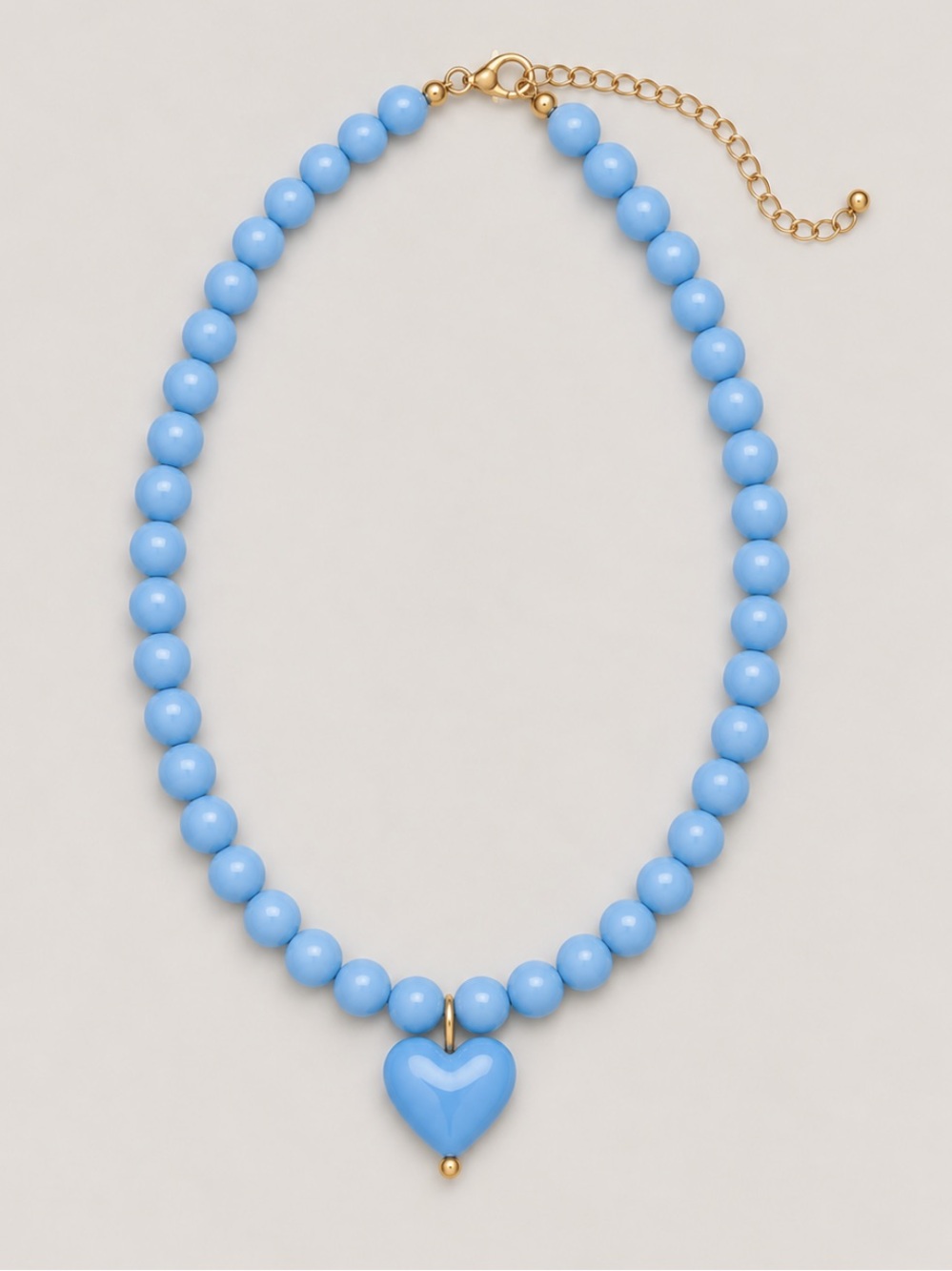 New! Blue Beaded Heart Pendant Y2K Colorful Dopamine Necklace NWOT